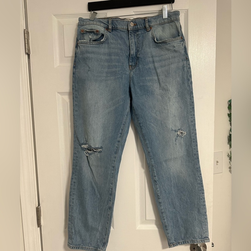 Zara Womens Jeans Size 8 Denim Distressed slim Straight Leg High Rose Preowned